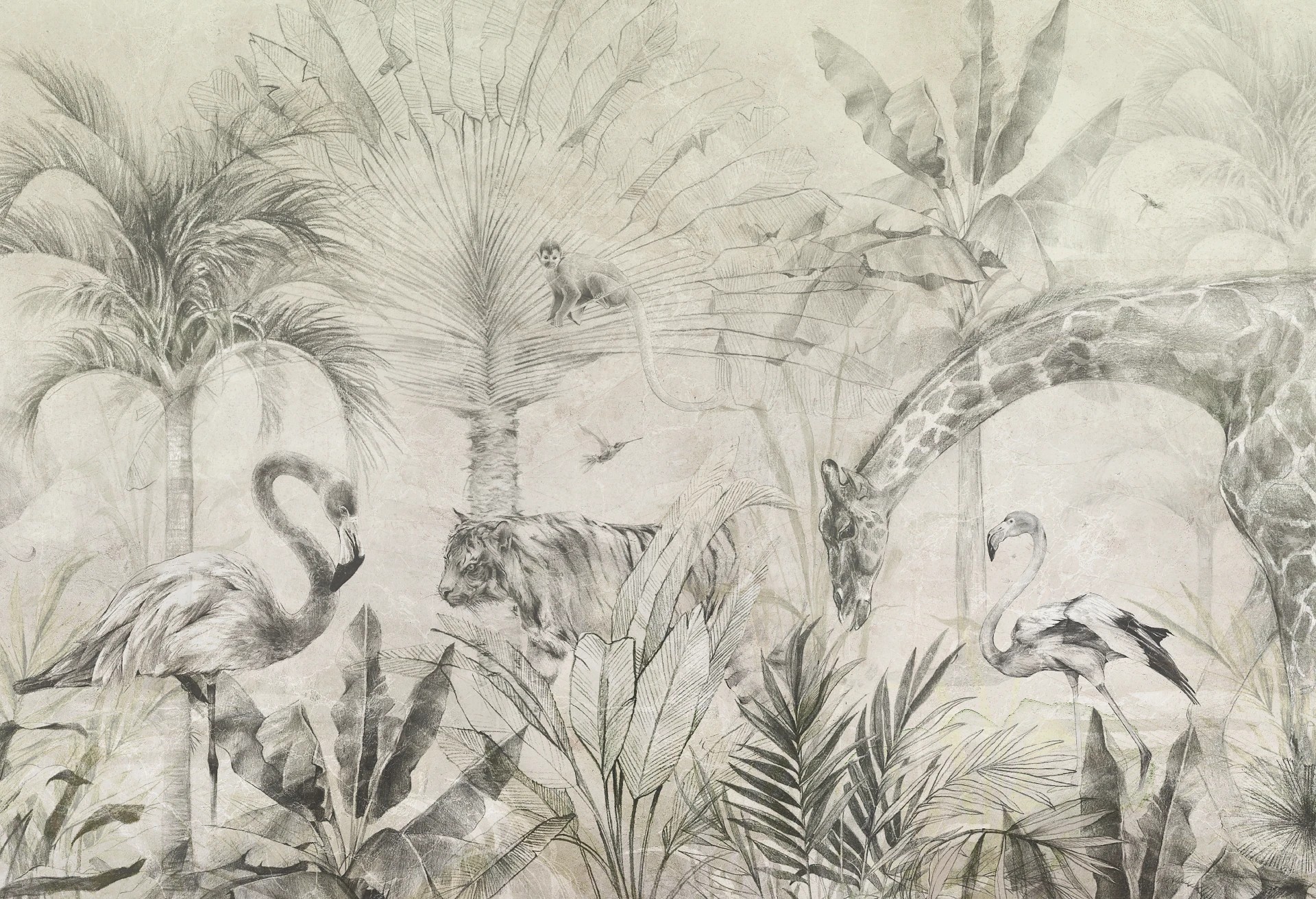 EXOTIC ANIMALS - green - tapeta do salonu w egzotyczne zwierzęta