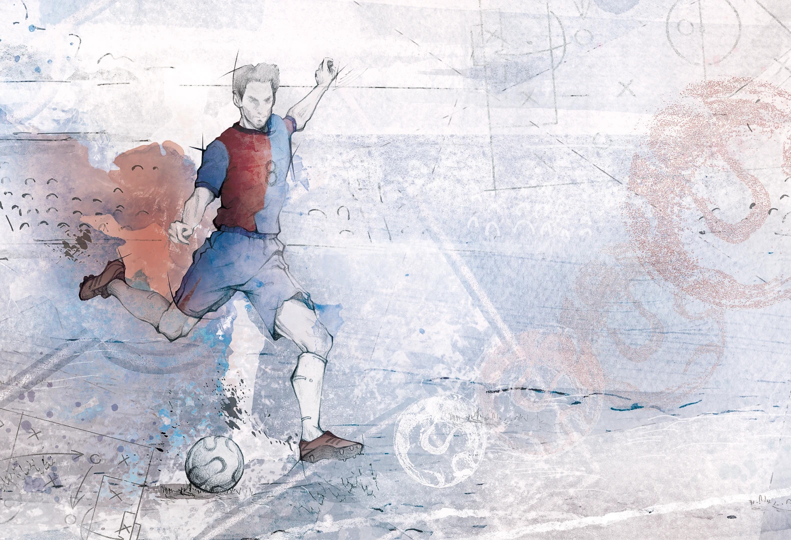 SOCCER - red and blue - tapeta piłkarska do pokoju chłopca