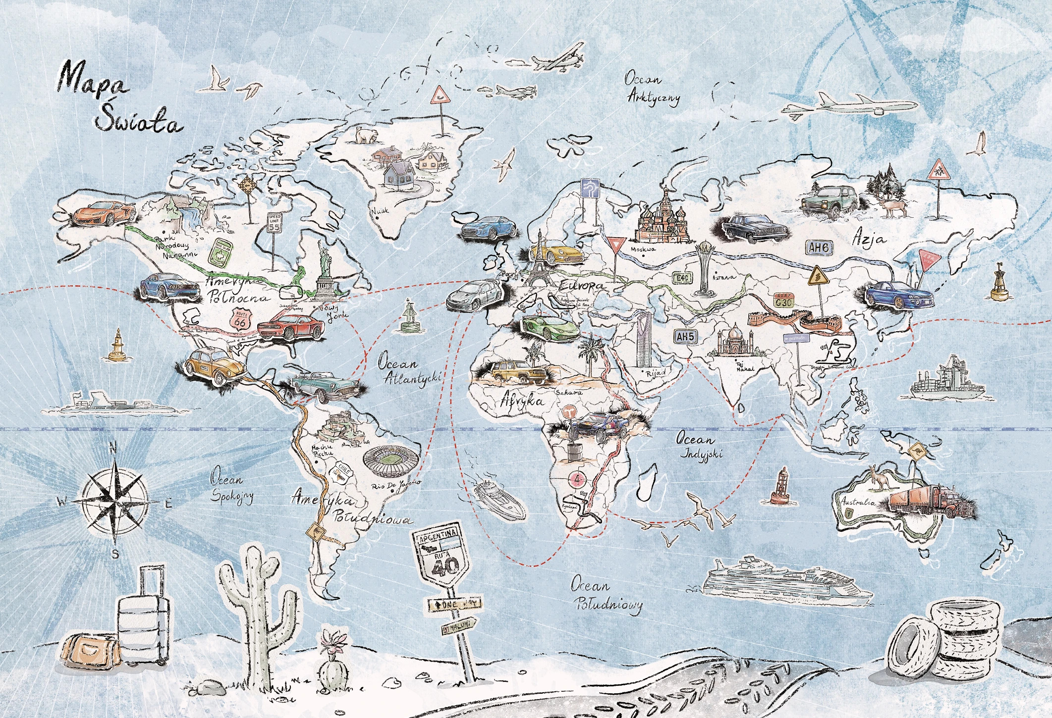 TRIP MAP  - blue- tapeta dla idealna dla chłopaka