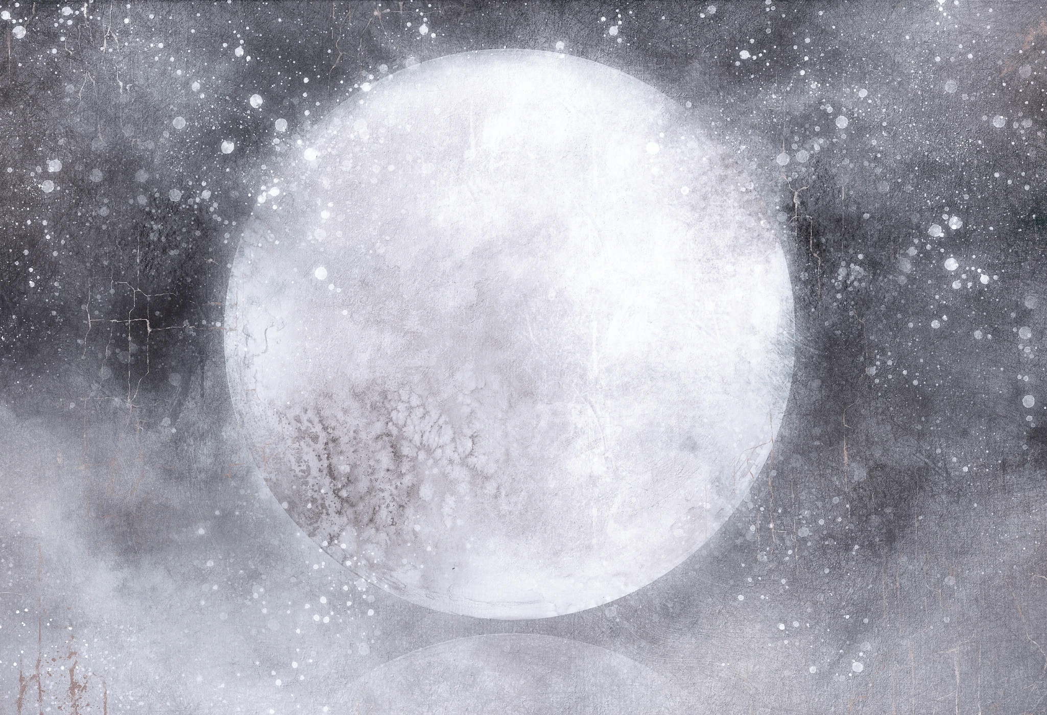 MOONLIGHT - cold grey - nowoczesna tapeta z księżycem do salonu w chłodnej szarości