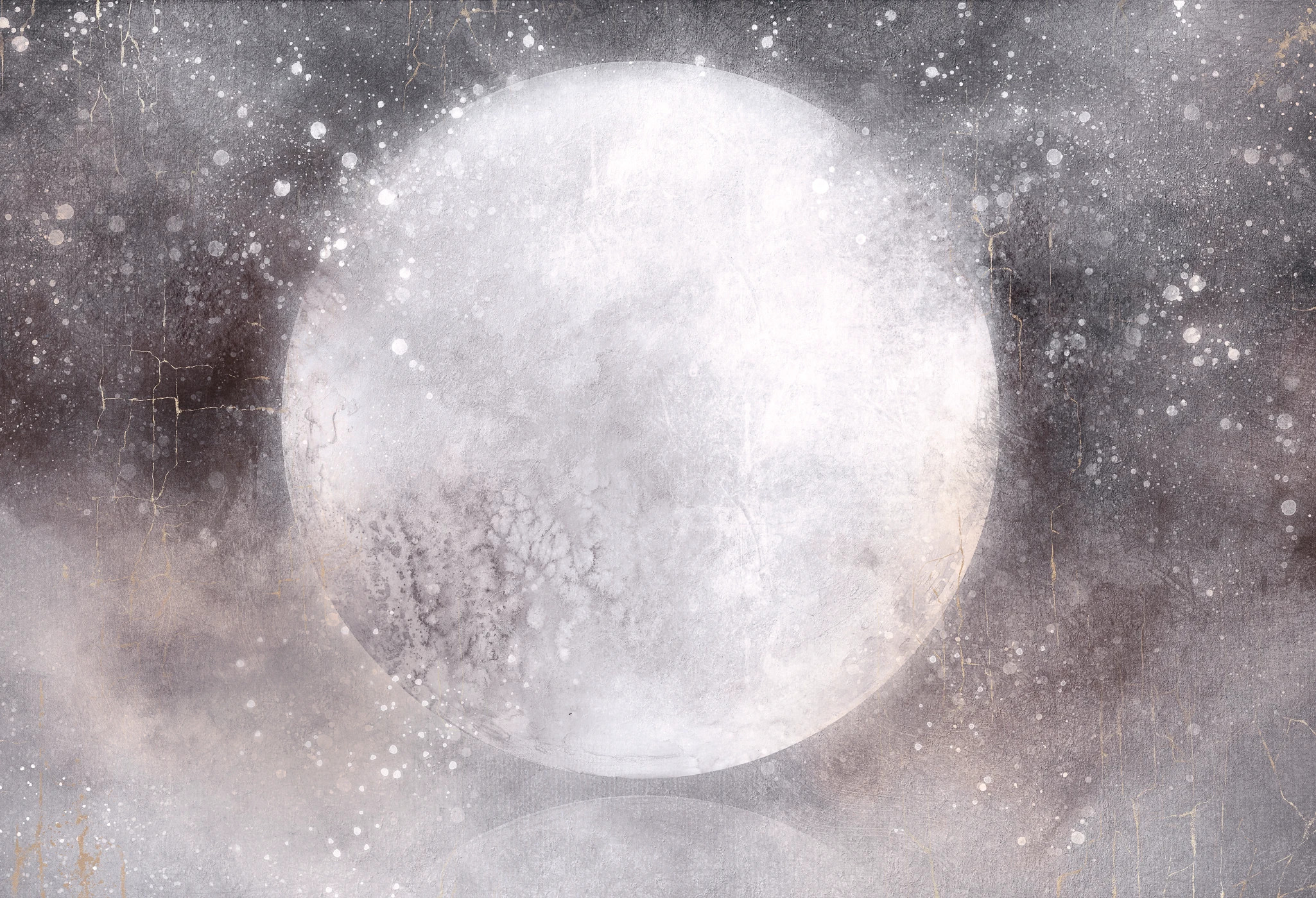 MOONLIGHT - warm grey - elegancka tapeta do salonu z dużym księżycem