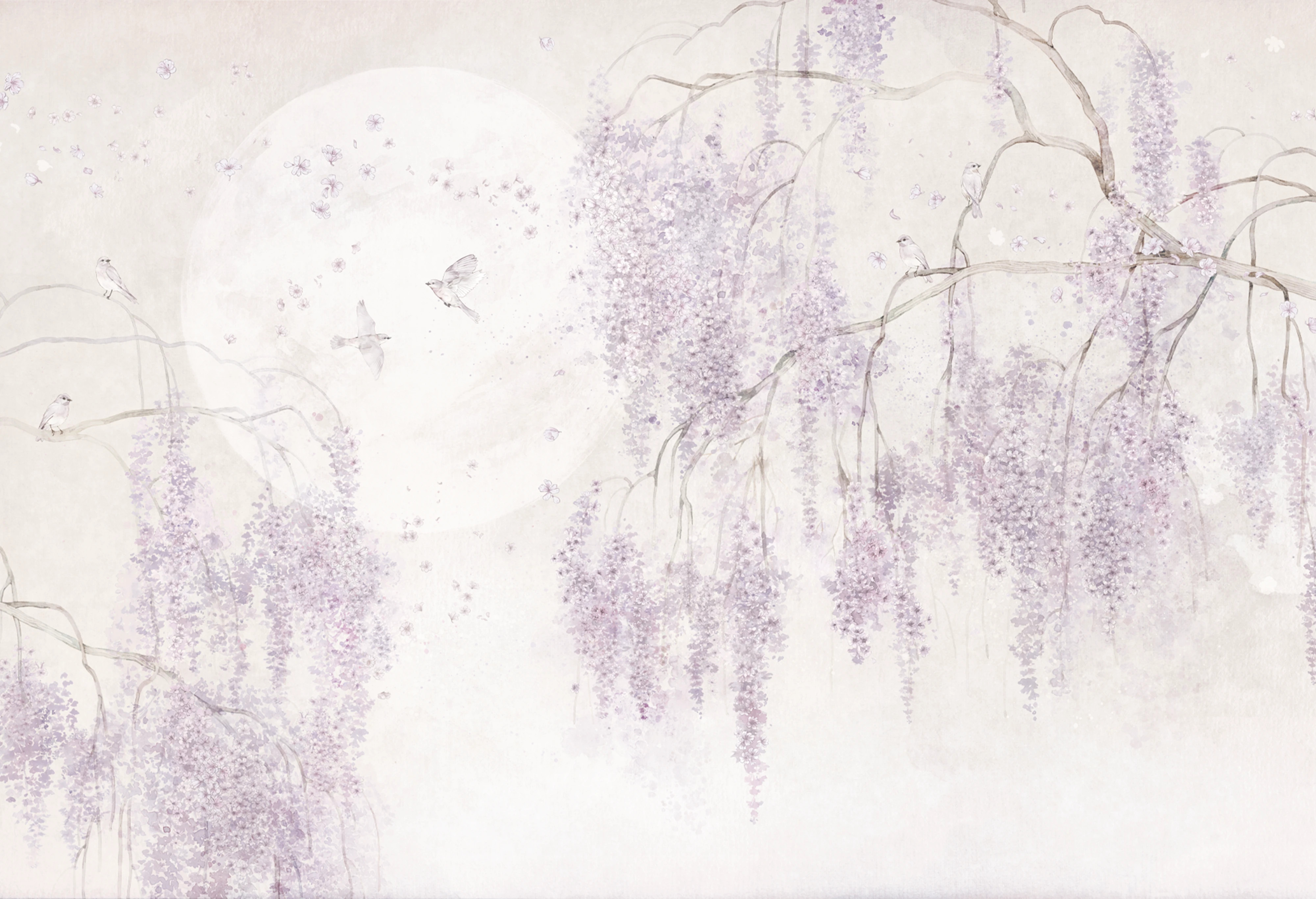 BIRDSONG - lavender - tapeta dla dzieci z drzewem w odcieniach fioletu