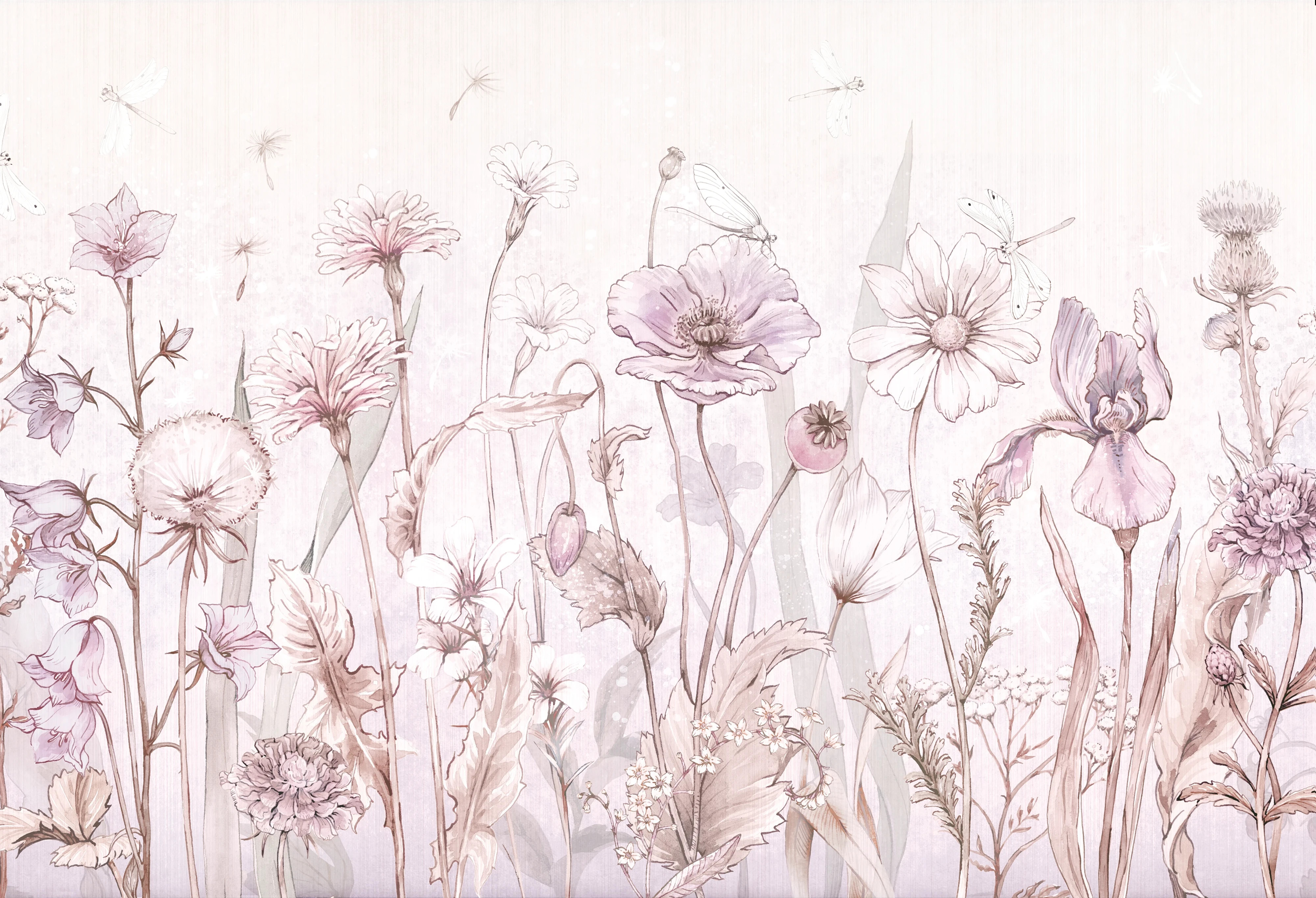 SPRING JOY - lavender - lawendowa tapeta dziewczęca w polne kwiaty