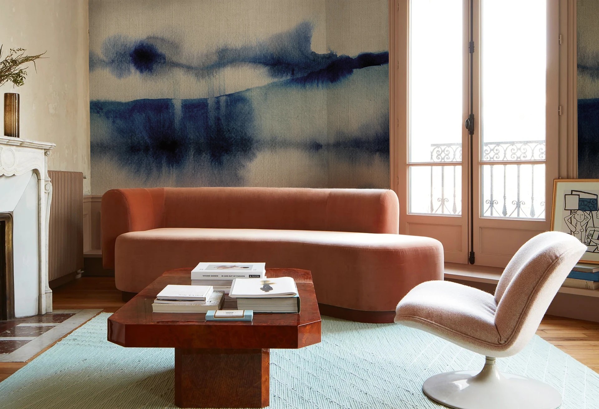 AURORA - navy abstraction - 1 & 2 -  artystyczna tapeta do salonu lub sypialni