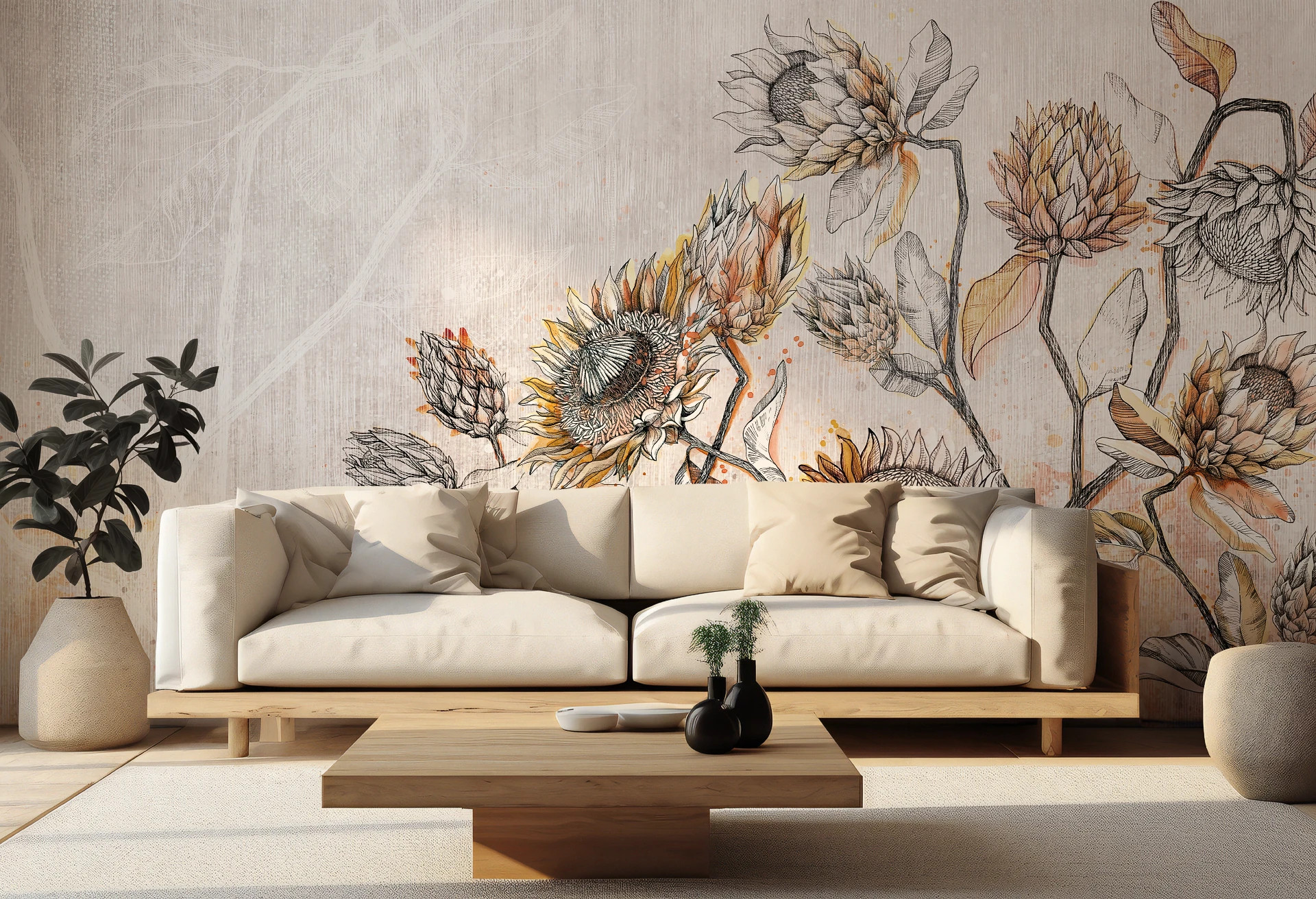 PROTEA - autumn - nowoczesna tapeta w jesiennych barwach do salonu