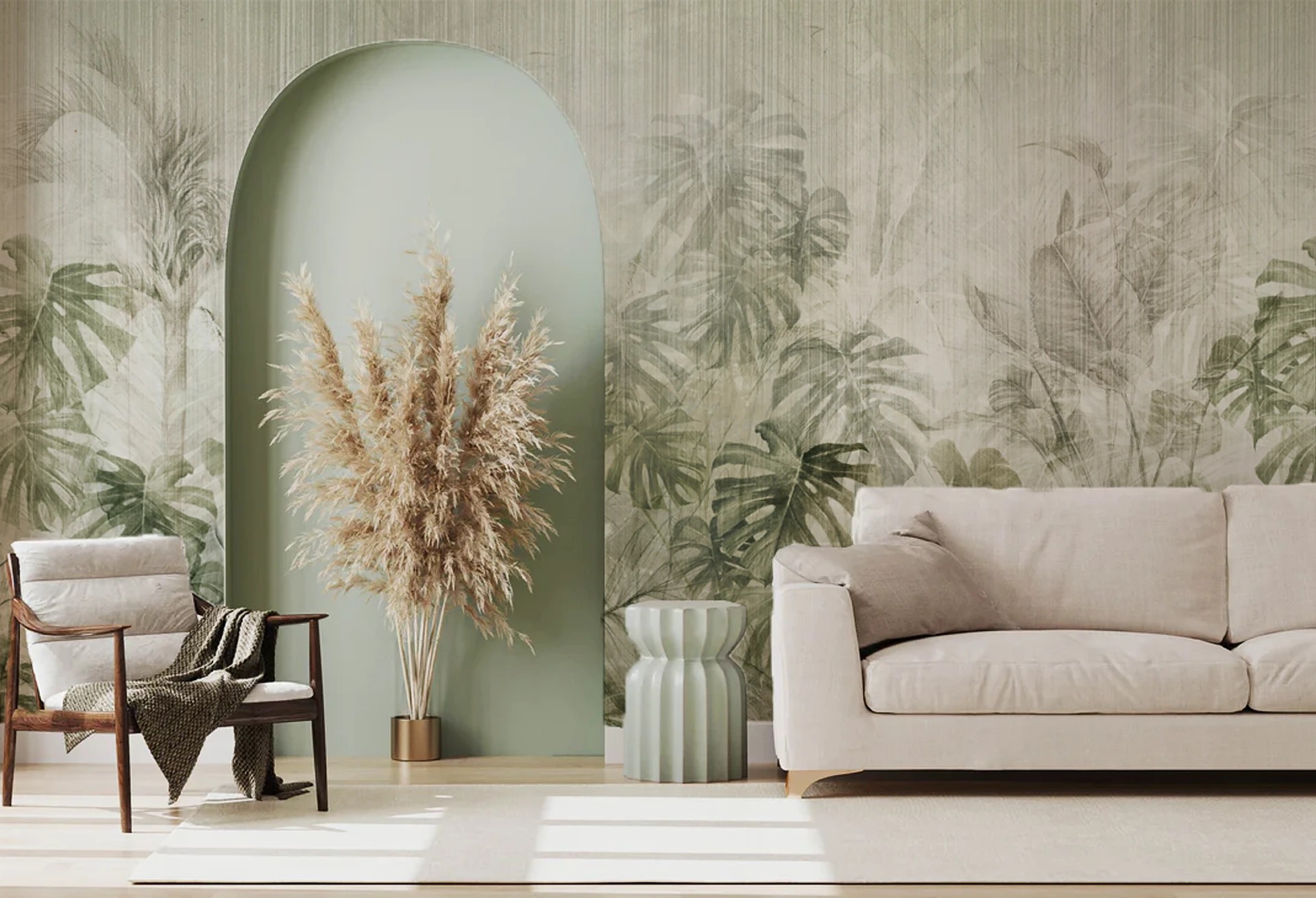 EXOTIC MONSTERA - green - tapeta do salonu lub sypialni w liście monstery