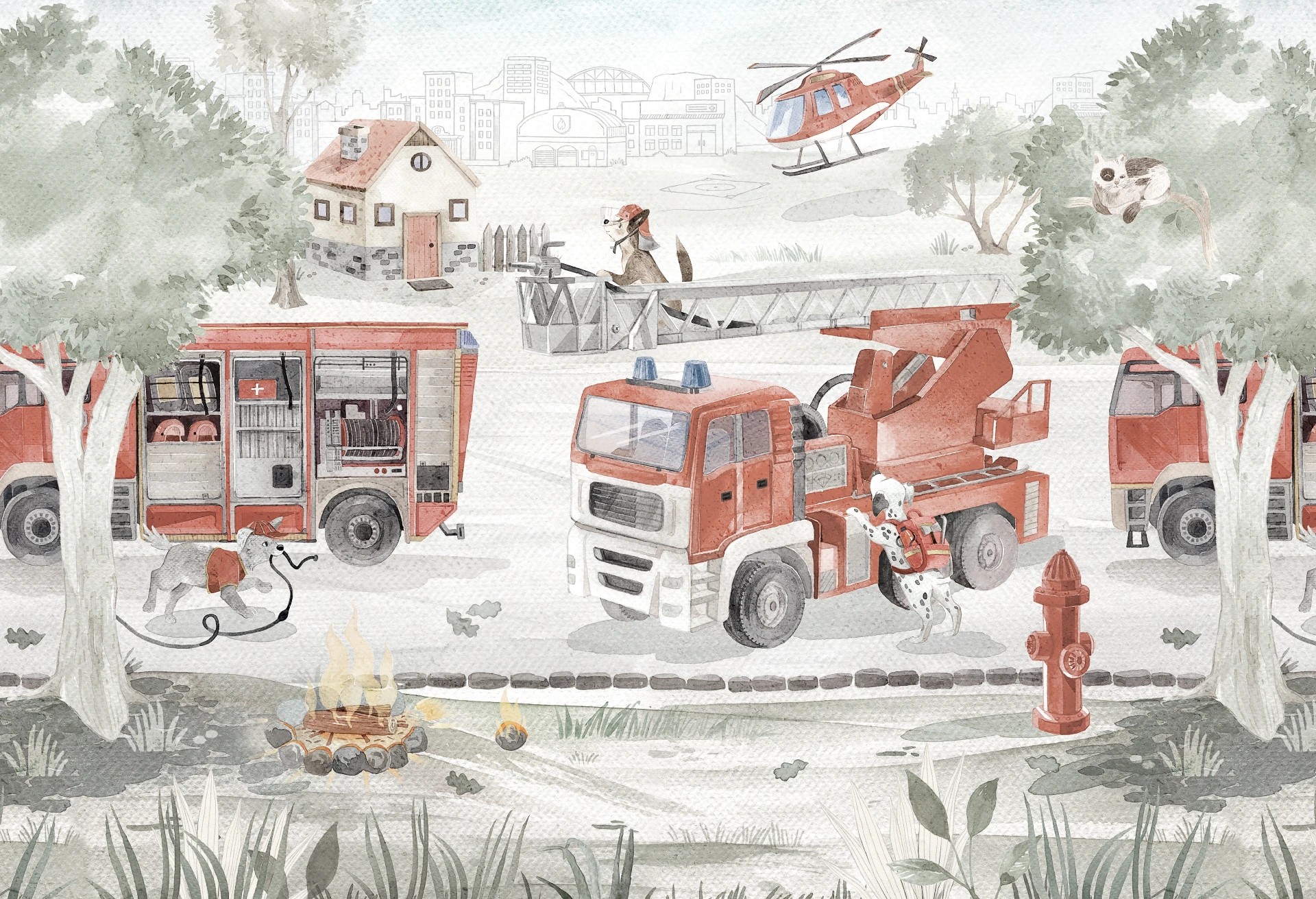 FIRE PATROL - red -  tapeta dla chłopca z wozami strażackimi