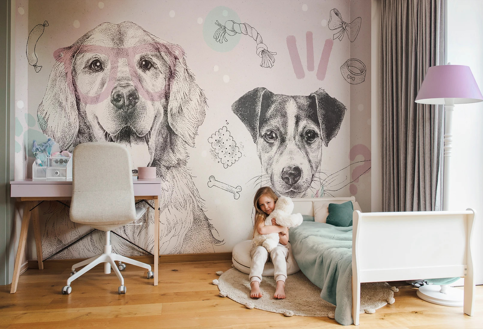 DOGGIES - cottoncandy - dziecięca tapeta z wesołymi pieskami