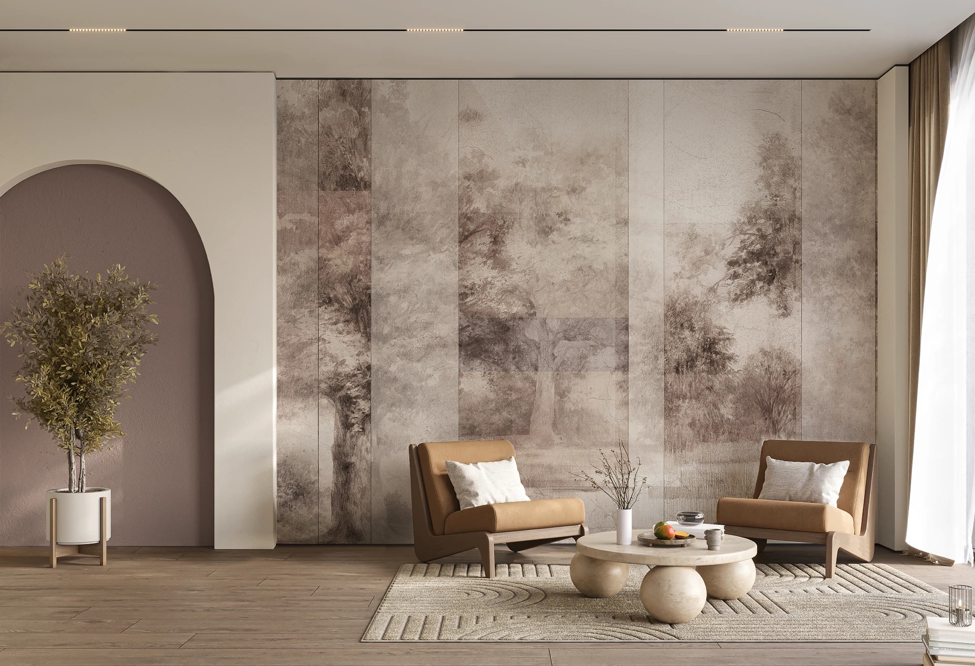 FLORESTA - creme - tapeta do salonu z motywem lasu