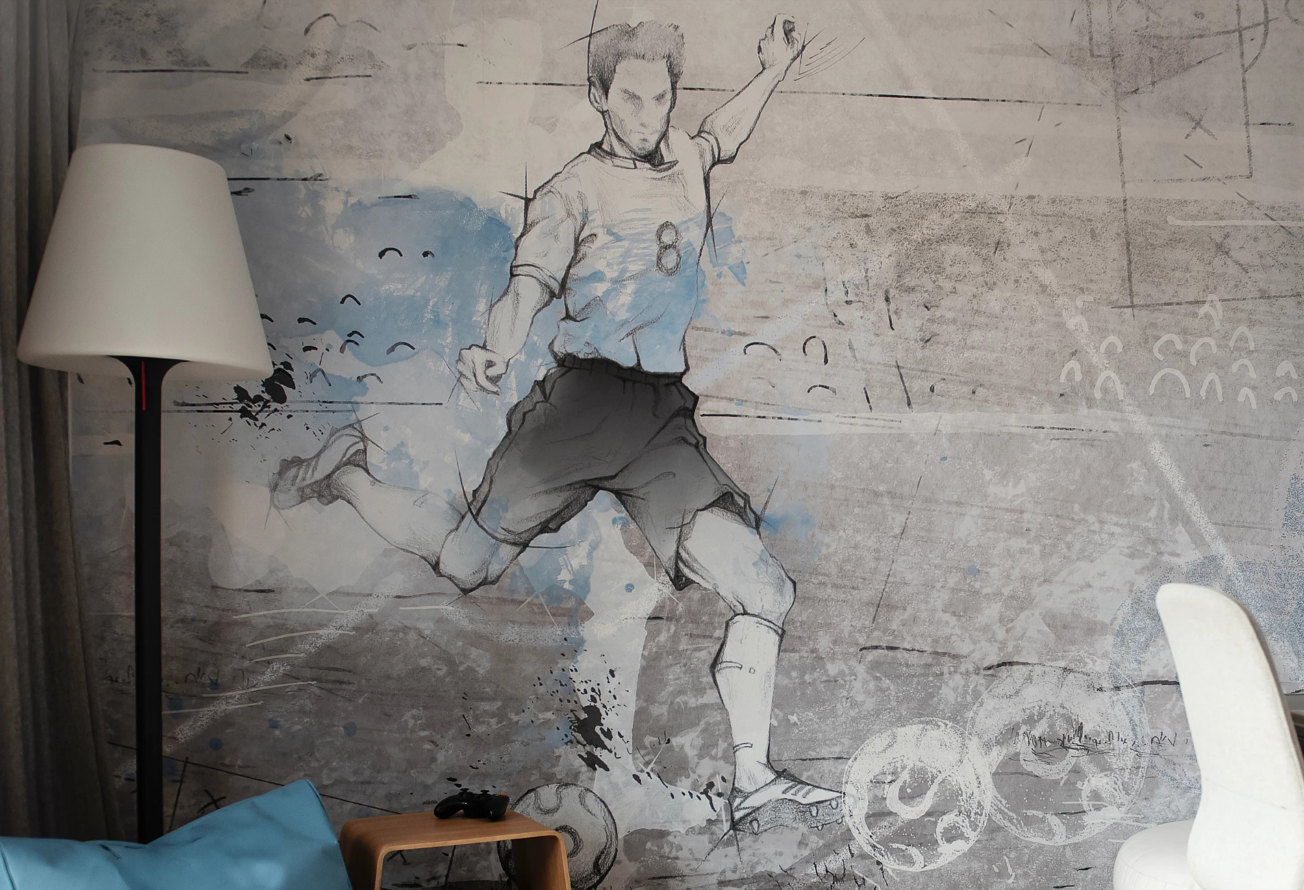 SOCCER - blue - dynamiczna tapeta dla małego sportowca z motywem piłkarskim