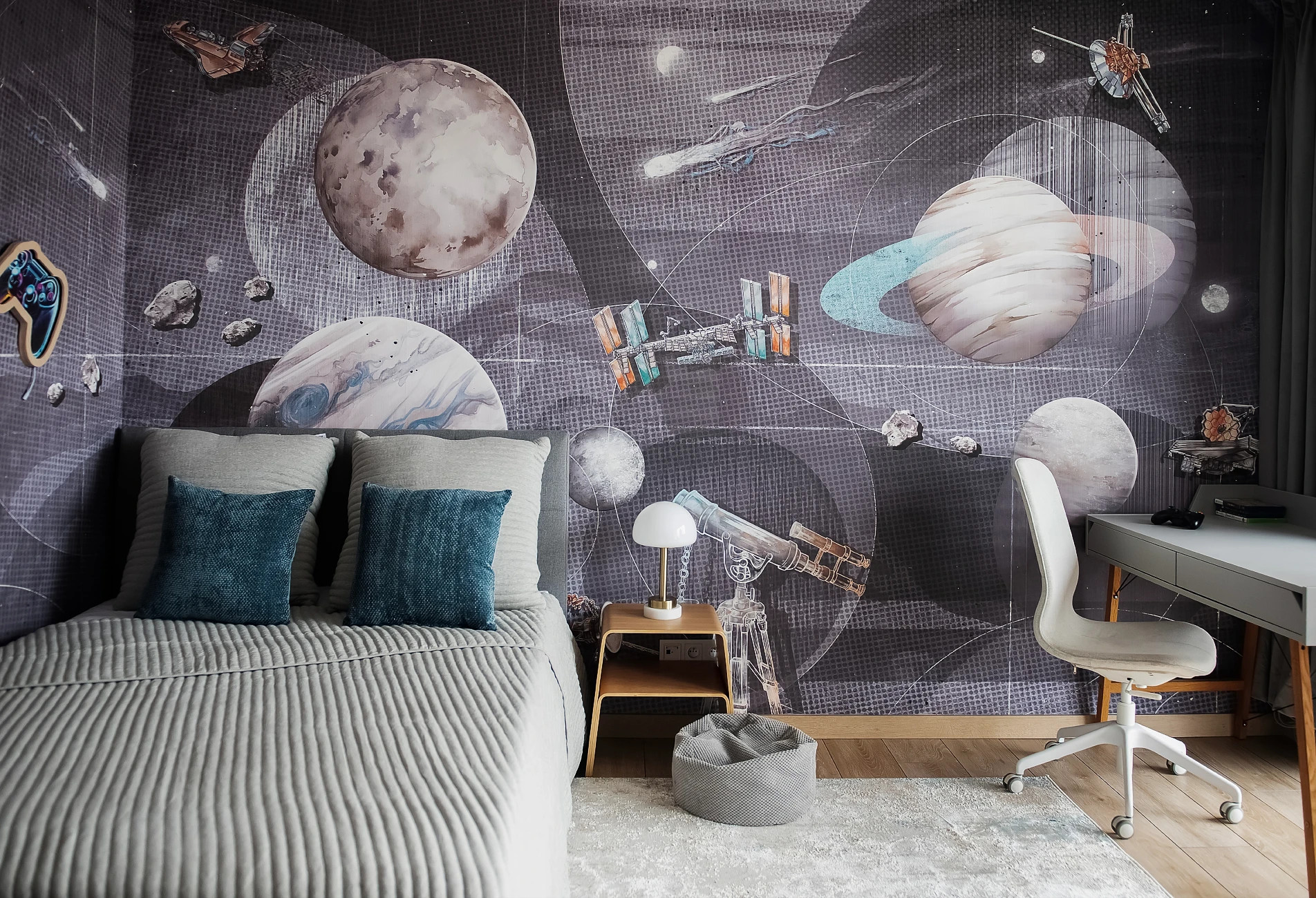 SPACE ZONE - grey- idealna tapeta do pokoju miłośnika kosmosu