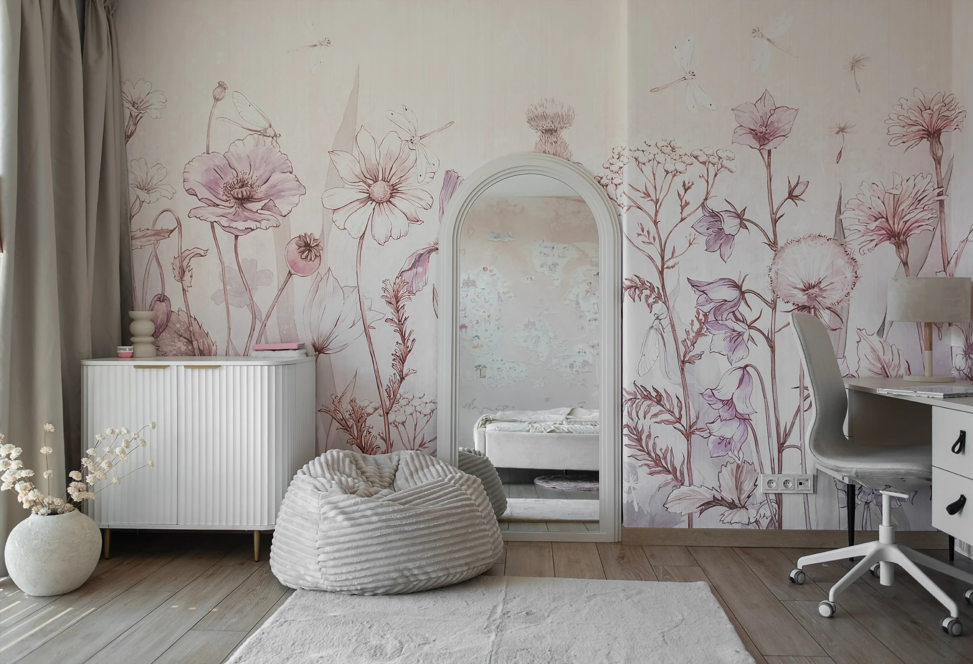 SPRING JOY - lavender - lawendowa tapeta dziewczęca w polne kwiaty
