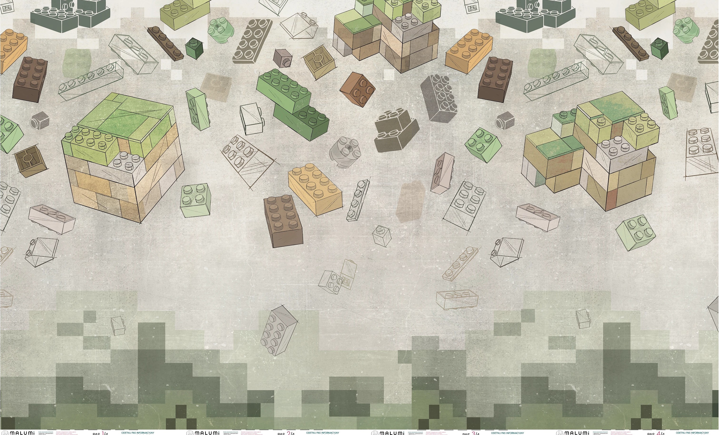 GREEN BLOCKS -  408 cm x 245 cm -tapeta do pokoju chłopca