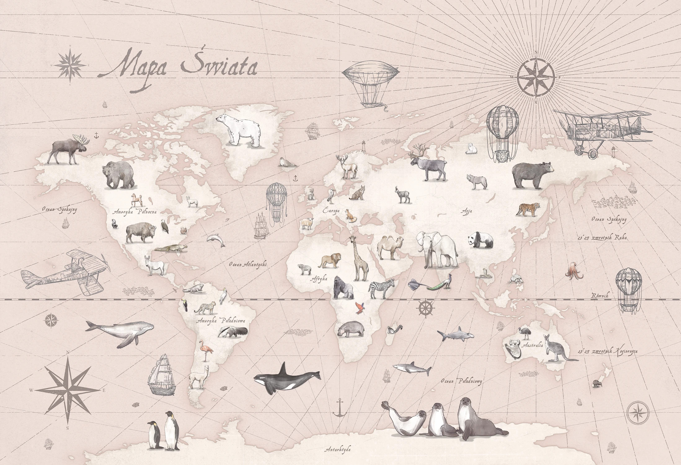 MAPS - desert rose - tapeta z mapą i zwierzętami