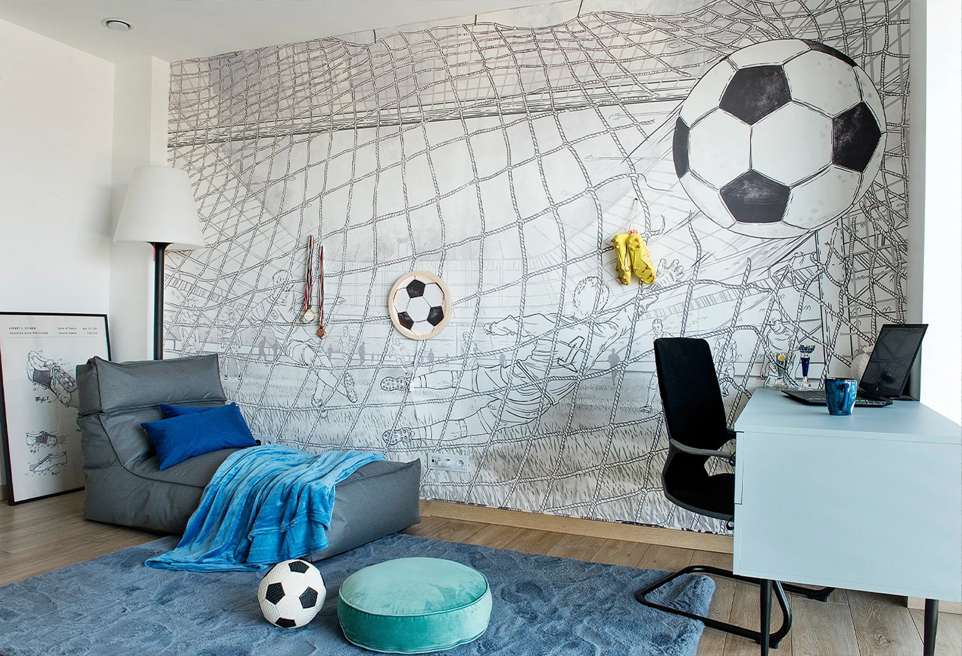 FOOTBALL - light green - tapeta dla chłopaka z piłką nożną