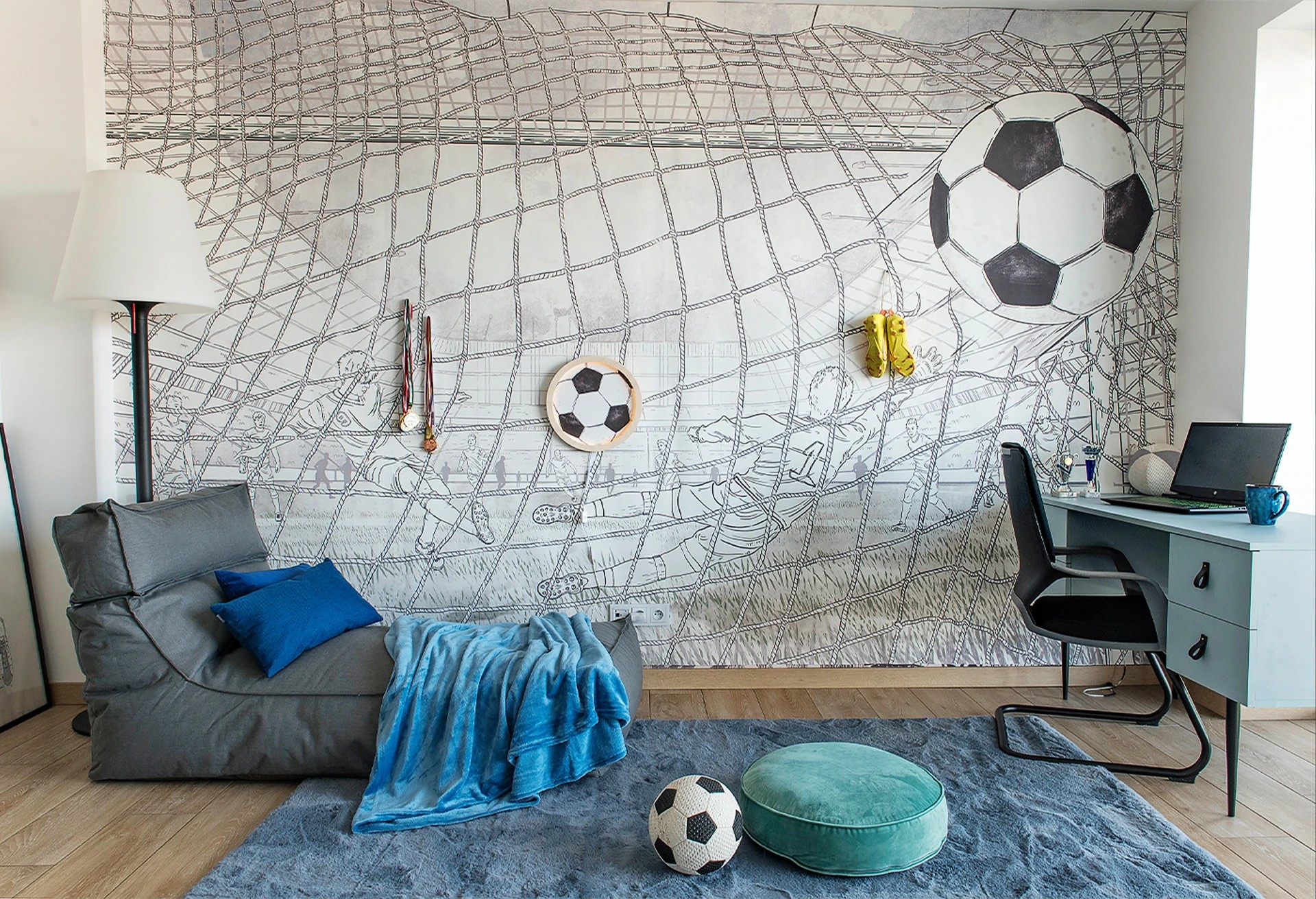 FOOTBALL - light green - tapeta dla chłopaka z piłką nożną