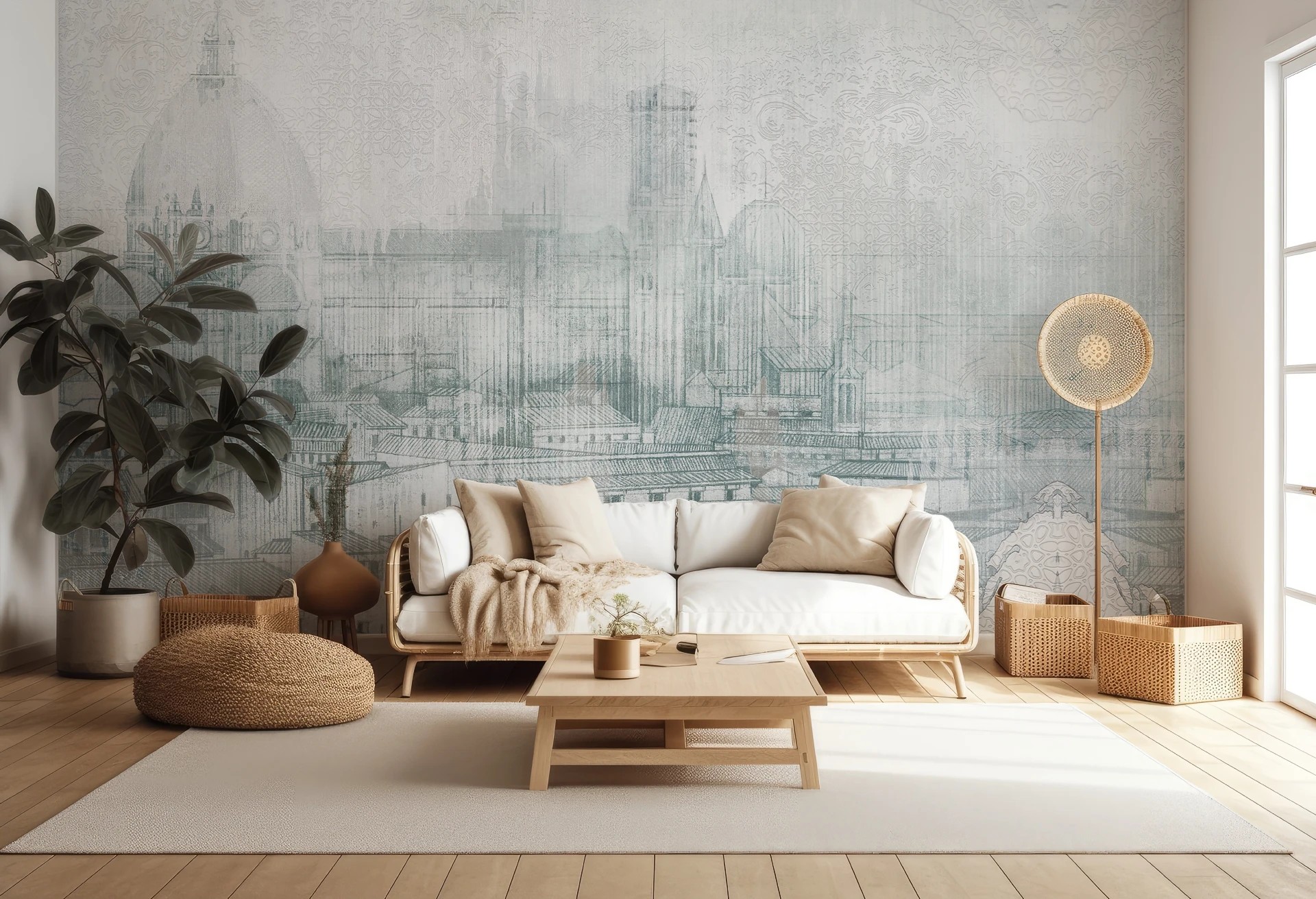 FIRENZE - mint - tapeta urbanistyczna do salonu lub sypialni