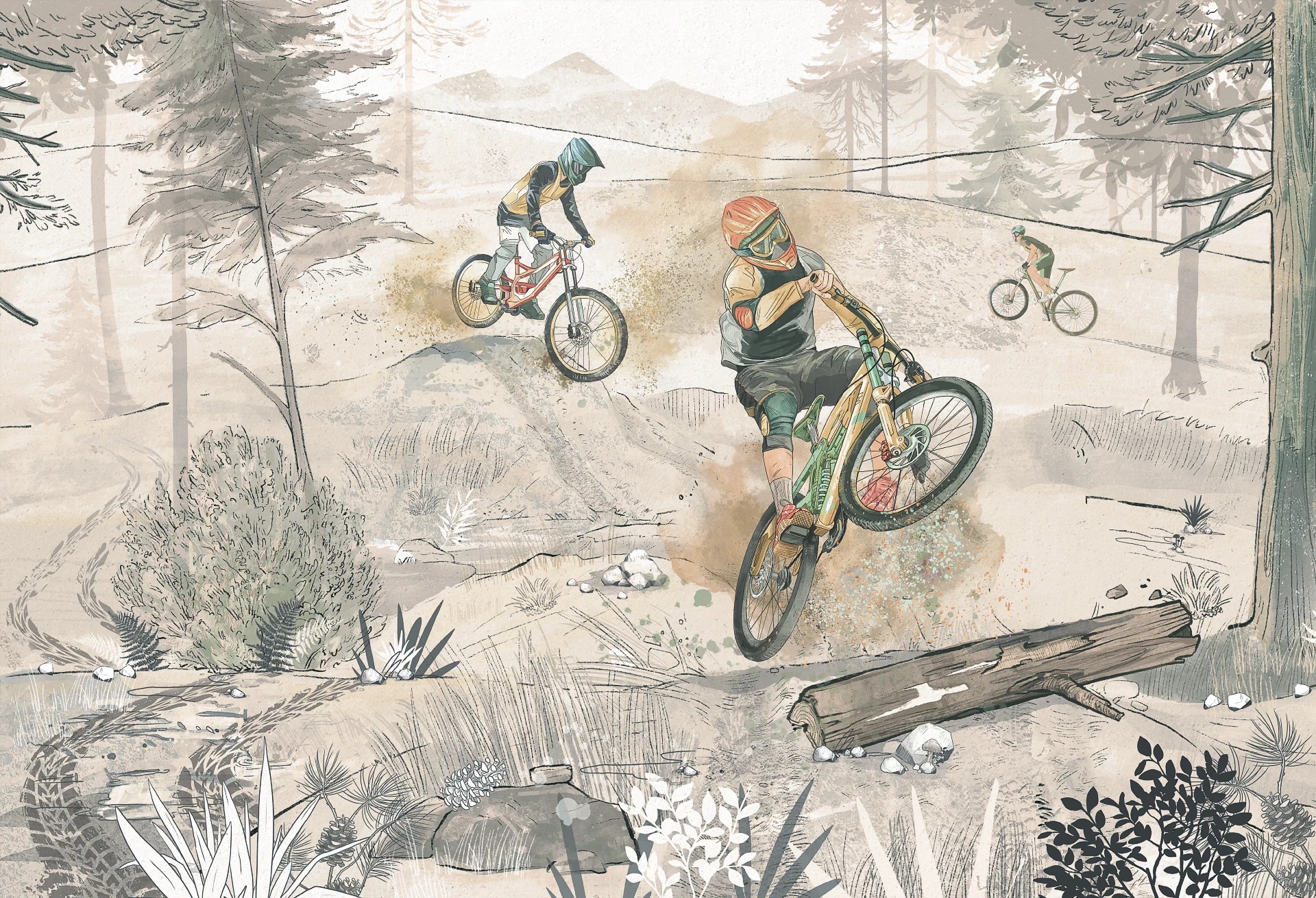 BIKE ROAD - tapeta do pokoju dla chłopca z rowerami górskimi