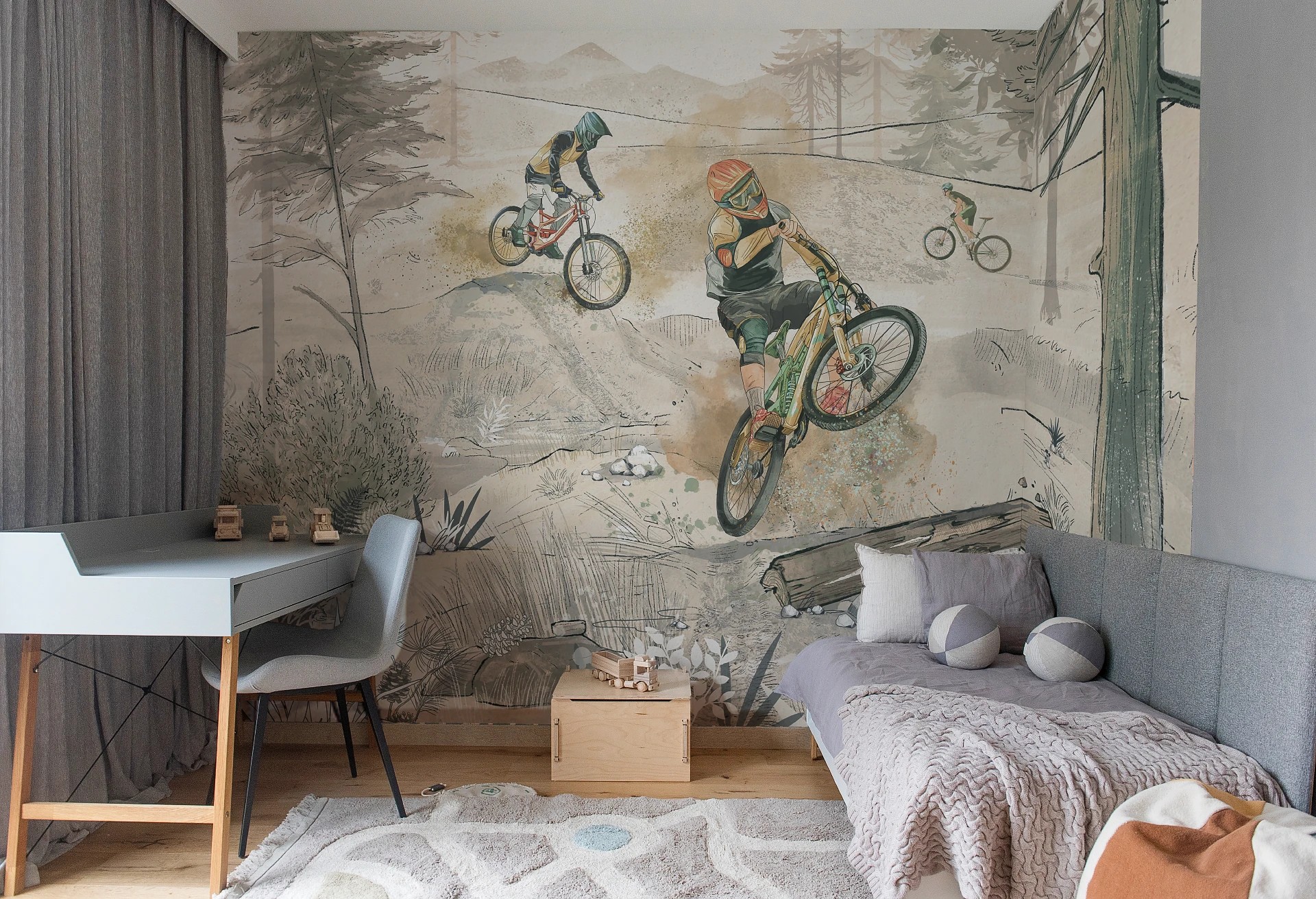 BIKE ROAD - tapeta do pokoju dla chłopca z rowerami górskimi