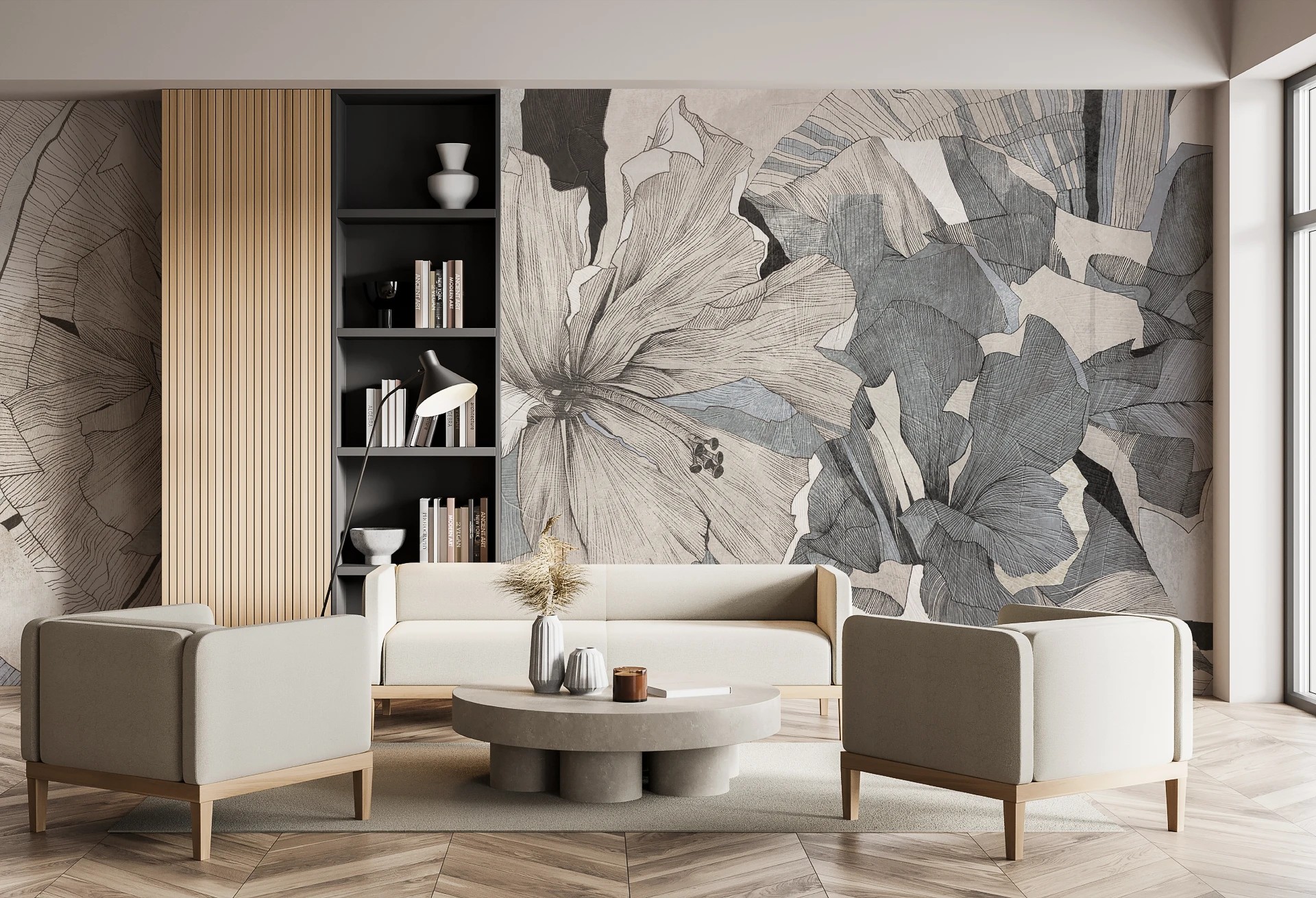 HIBISCUS - blue - tapeta w wielkie kwiaty do salonu lub sypialni