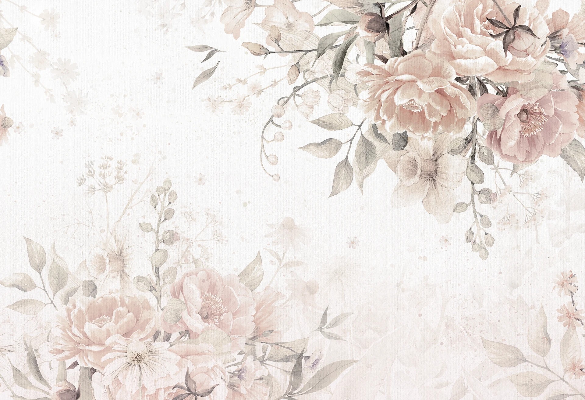 BLOOM BOUQUET - beige - tapeta w kwiaty do pokoju dziecięcego