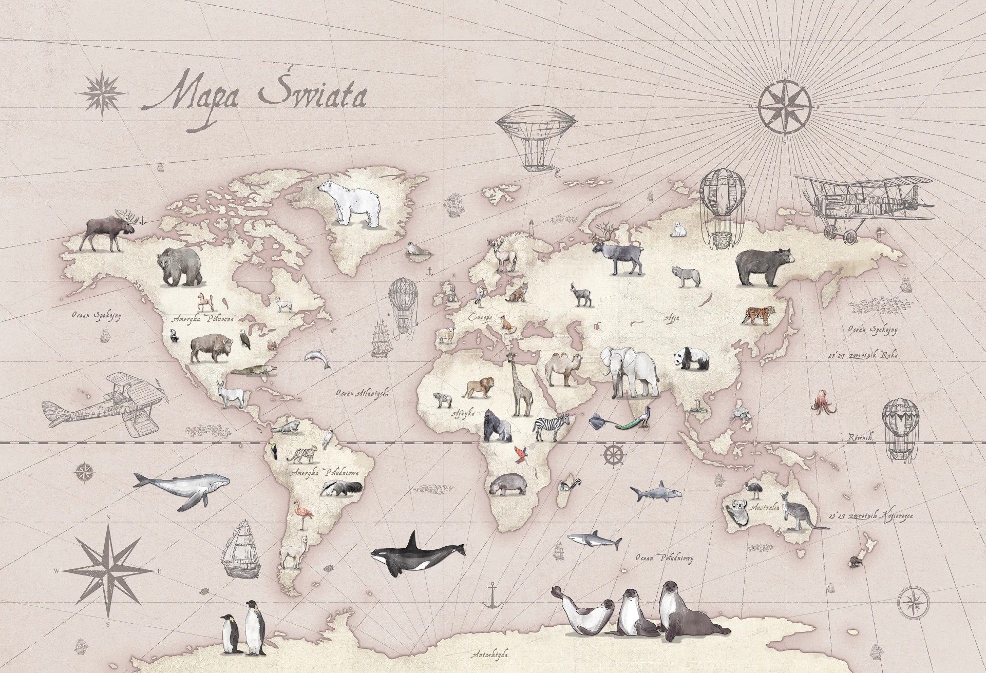 MAPS - desert rose - tapeta z mapą i zwierzętami