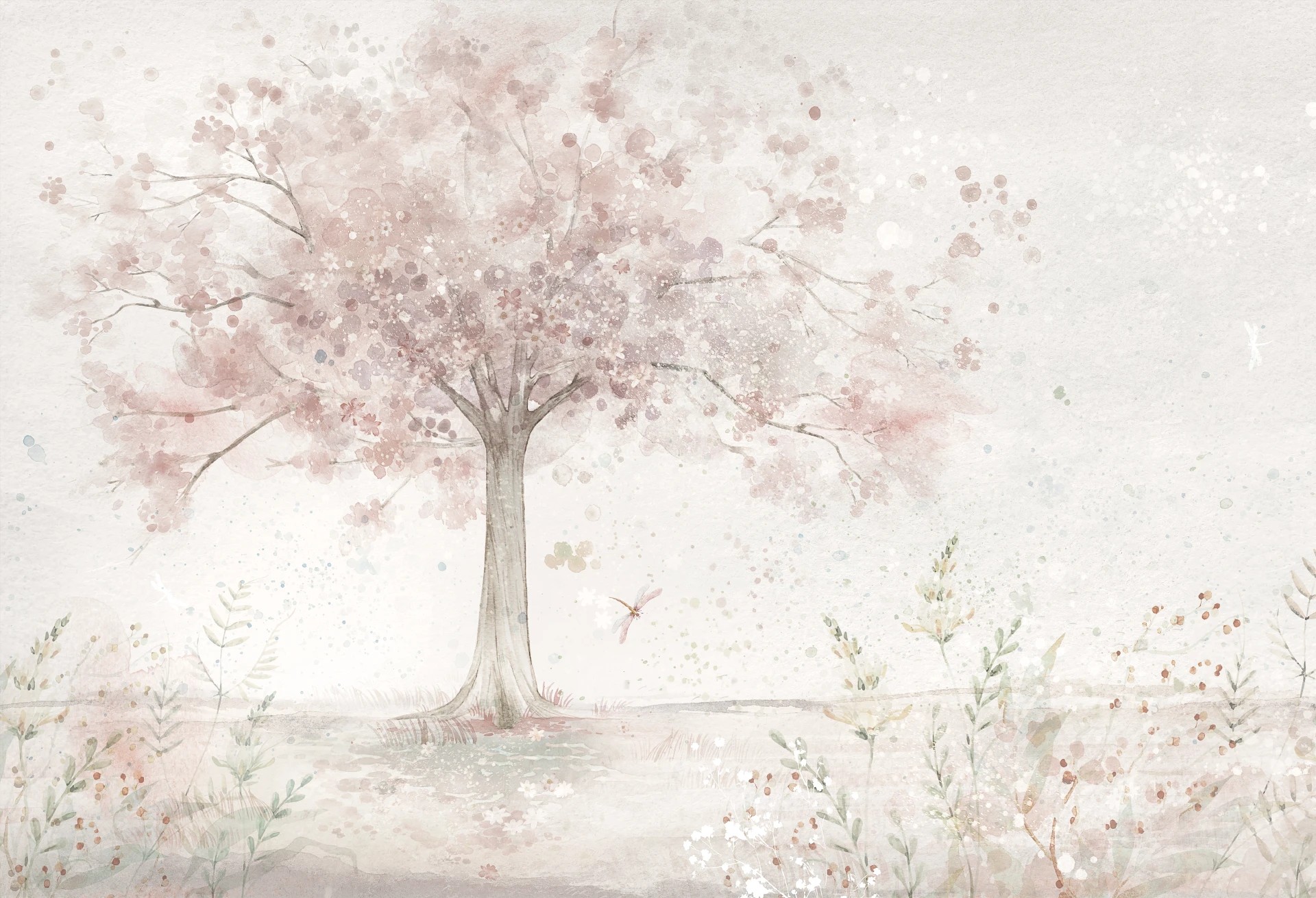 MERRY CHERRY - powder - delikatna tapeta dla dziewczynki